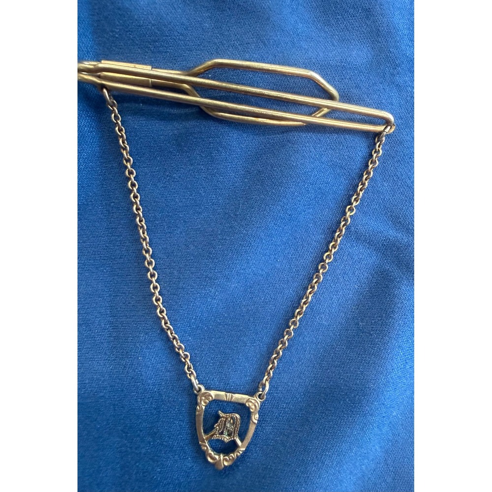 Vintage Gothic "B" Initial Tie Clip w Chain 1/20 12K & 10K Gold Filled‎